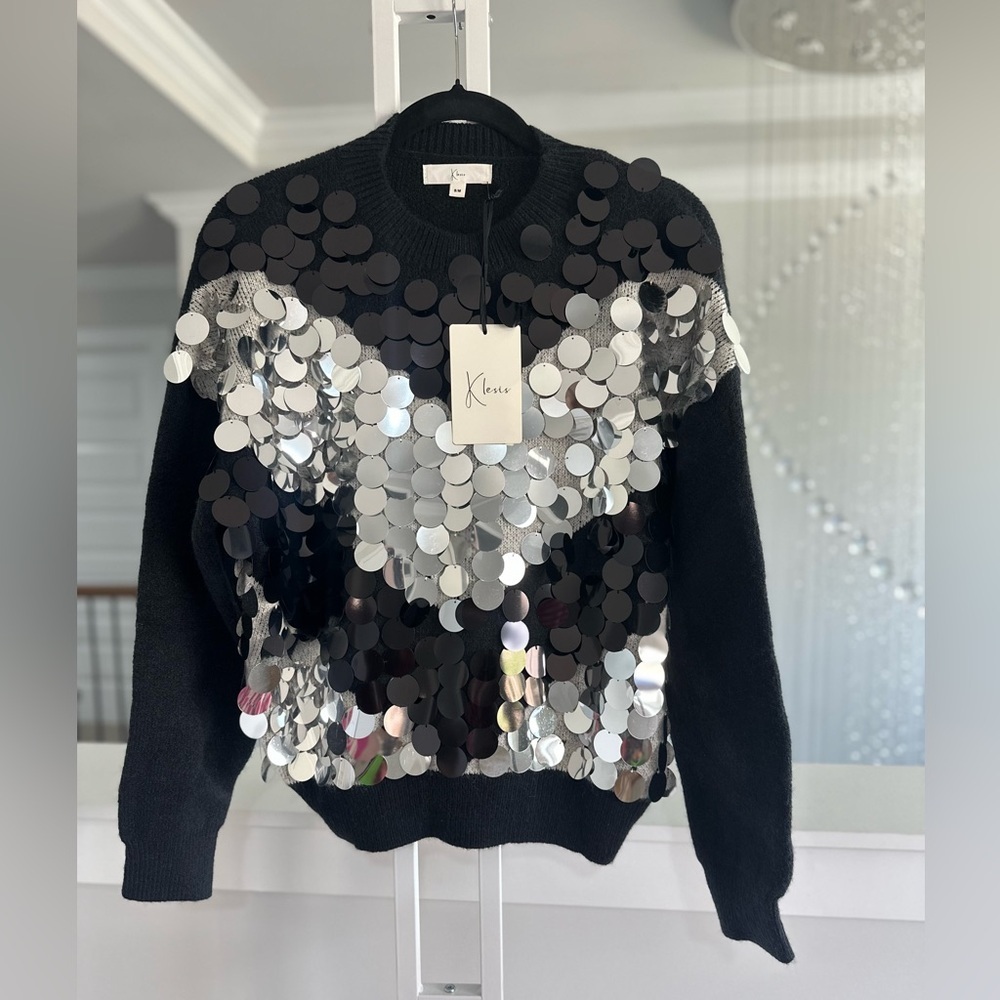 Black Sweater with Silver Sequin Detail - Picture 5 of 9